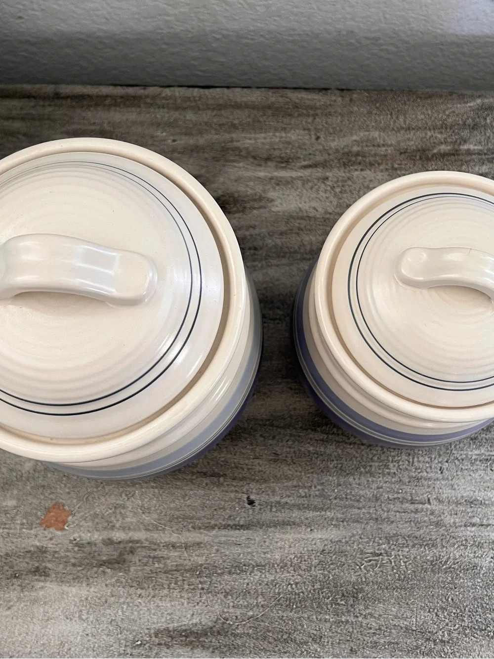 Pfaltzgraff Ceramic Stripe Canister Set of 2 Blue White with Lids 10.5
